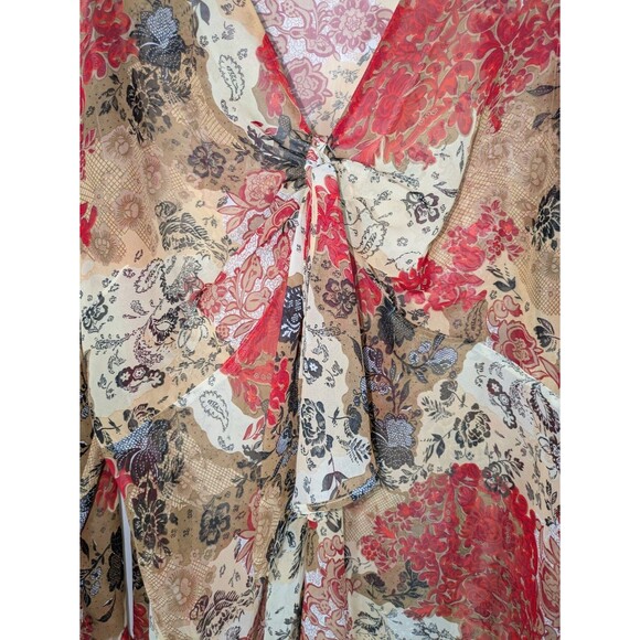 Zoey & Beth Blouse 3X Women's Floral Paisley Y2K Bell Sleeve Cold Shoulder Sheer - Picture 2 of 6